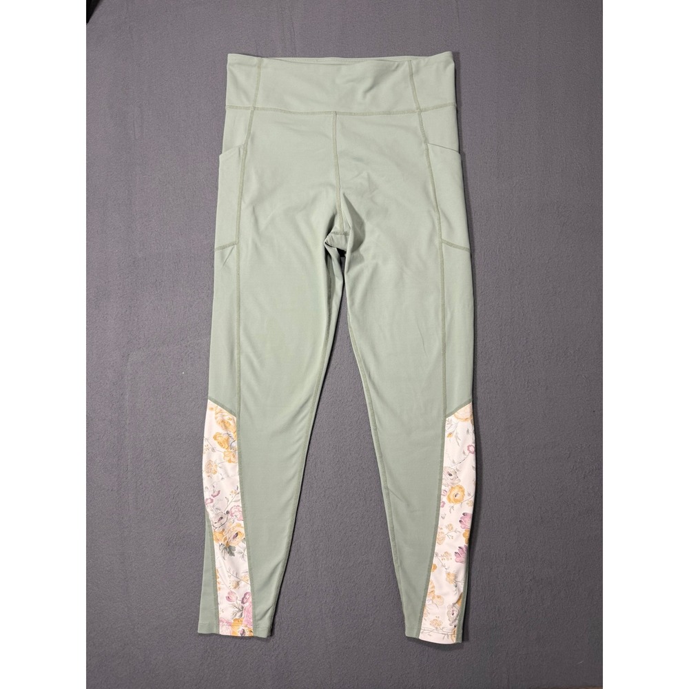 Tuckernuck Sage Green Floral Panel High Waisted Active Leggings Pockets Size M